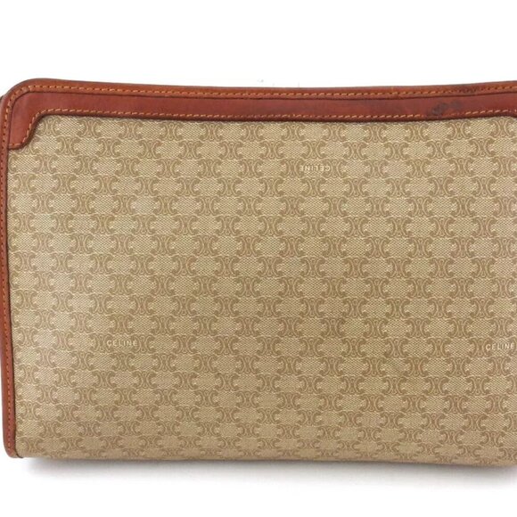 CELINE Clutch Bag Macadam Beige PVC ?~ Leather Authentic - Picture 2 of 9